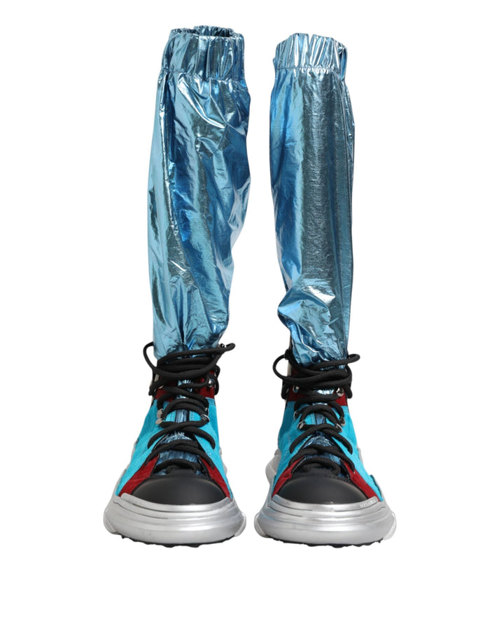 Dolce &amp; Gabbana Blue Lace Up Over the Knee Socks Men Boots Shoes
