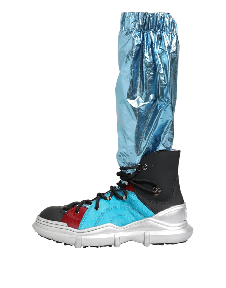 Dolce &amp; Gabbana Blue Lace Up Over the Knee Socks Men Boots Shoes