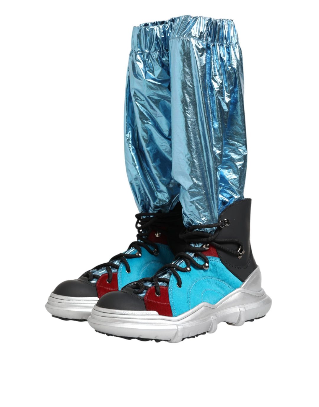 Dolce &amp; Gabbana Blue Lace Up Over the Knee Socks Men Boots Shoes