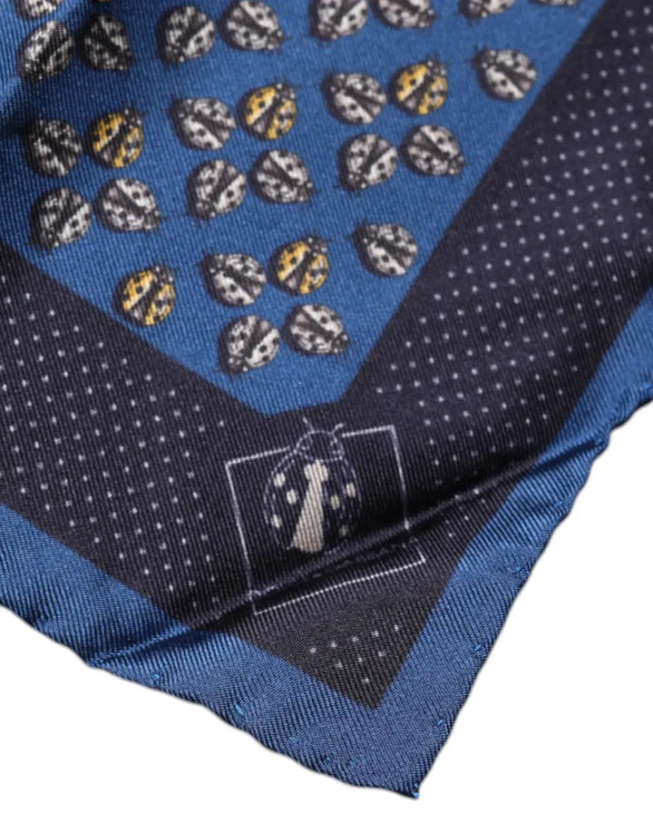 Dolce &amp; Gabbana Blue Lady Bug Silk Square Handkerchief Scarf