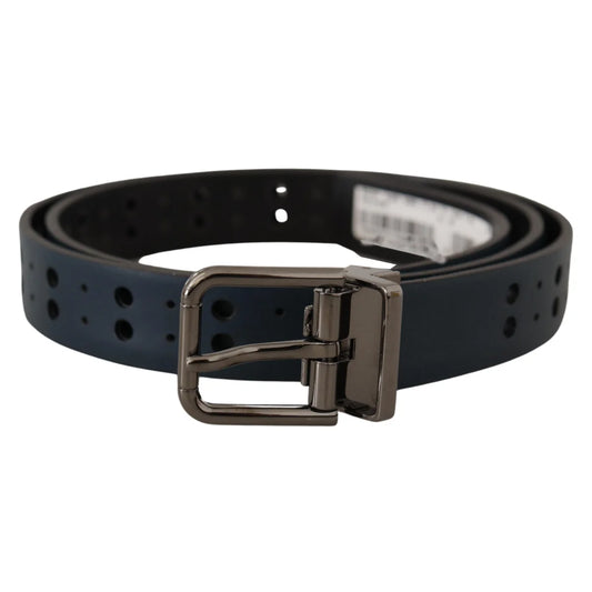 Dolce Gabbana Blue Leather Belt Italian Luxury Power Piece &