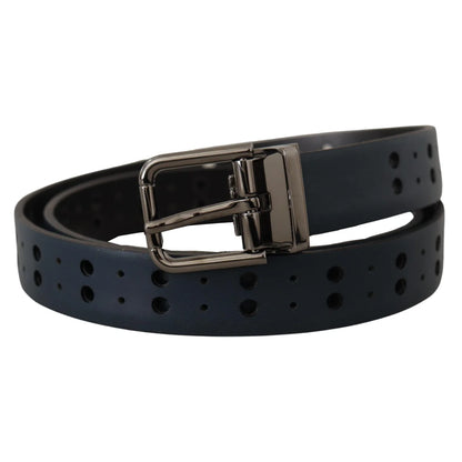 Dolce Gabbana Blue Leather Belt Italian Luxury Power Piece &
