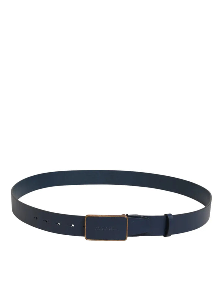 Dolce &amp; Gabbana Blue Leather Classic Metal Logo Buckle Belt
