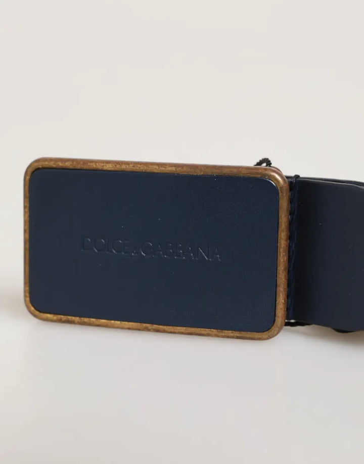 Dolce &amp; Gabbana Blue Leather Classic Metal Logo Buckle Belt