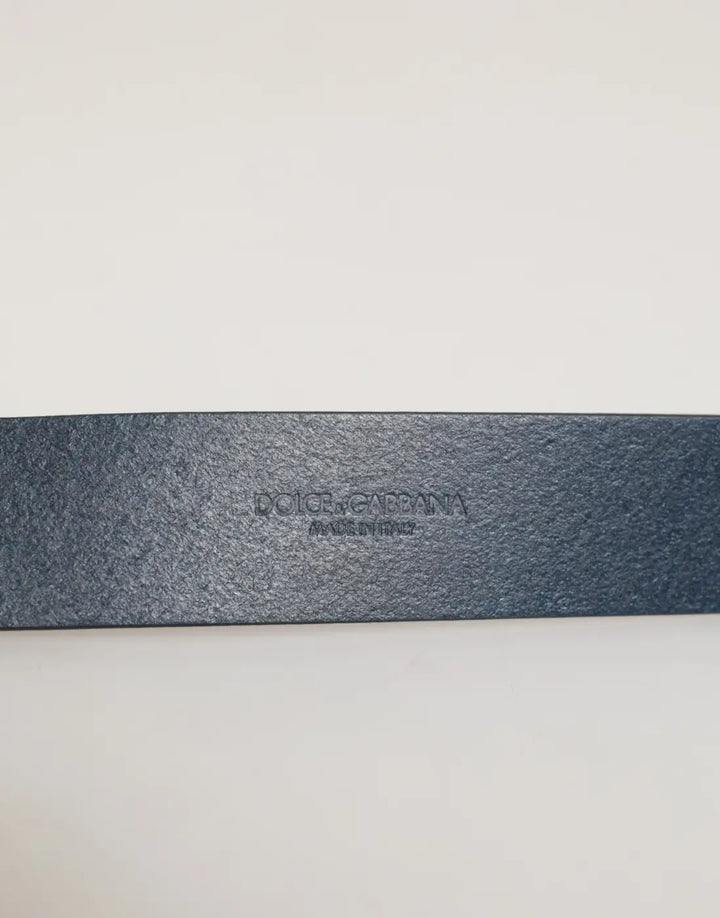 Dolce &amp; Gabbana Blue Leather Classic Metal Logo Buckle Belt