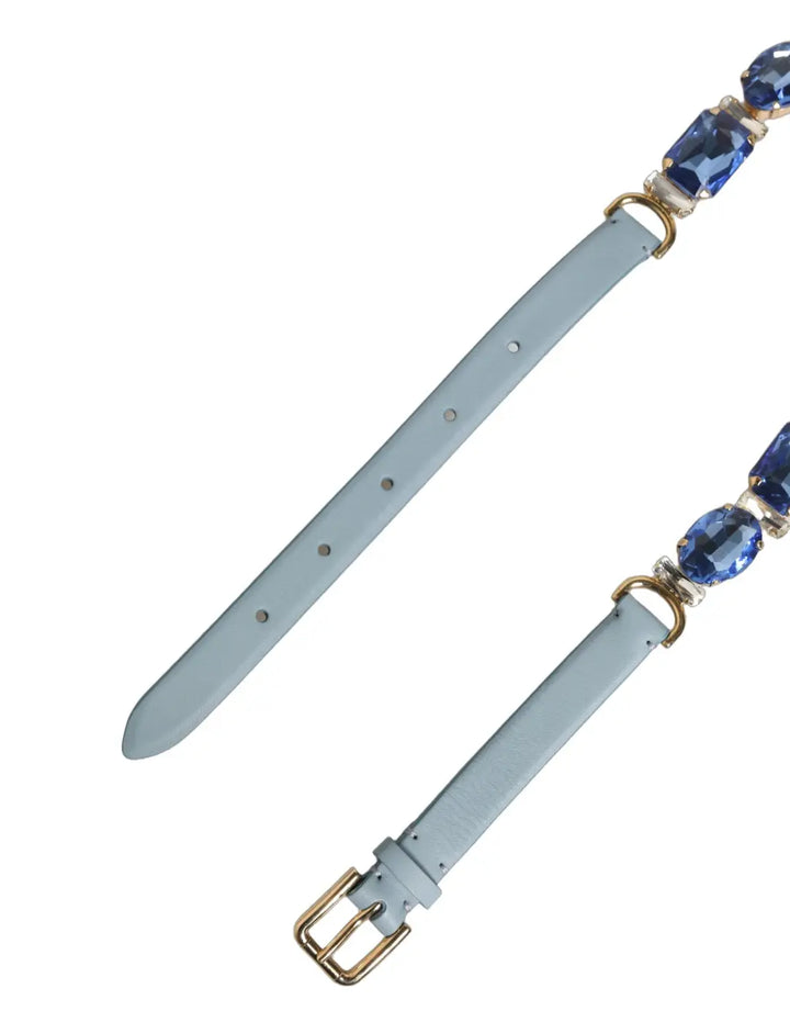 Dolce &amp; Gabbana Blue Leather Crystal Chain Embellished Belt