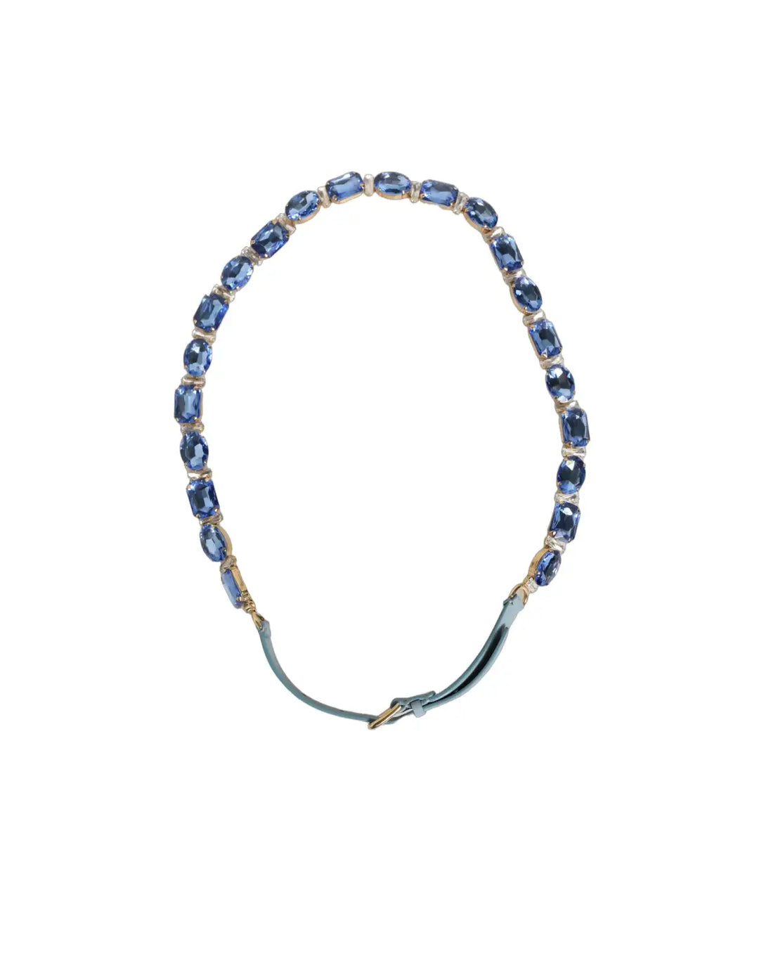 Dolce &amp; Gabbana Blue Leather Crystal Chain Embellished Belt