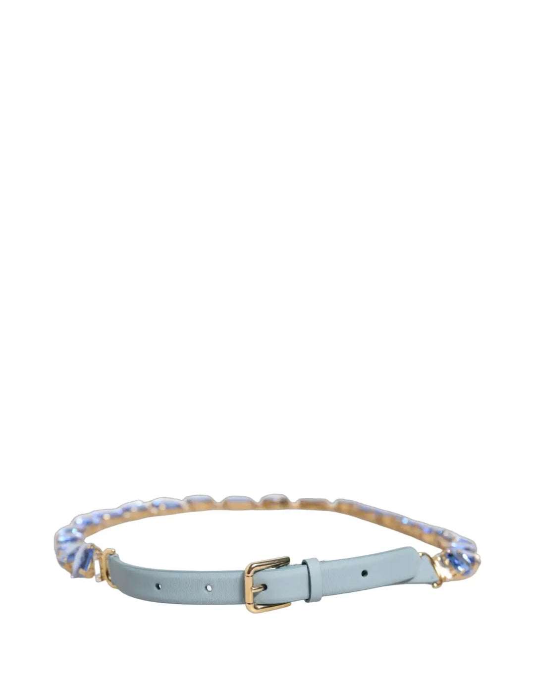 Dolce &amp; Gabbana Blue Leather Crystal Chain Embellished Belt