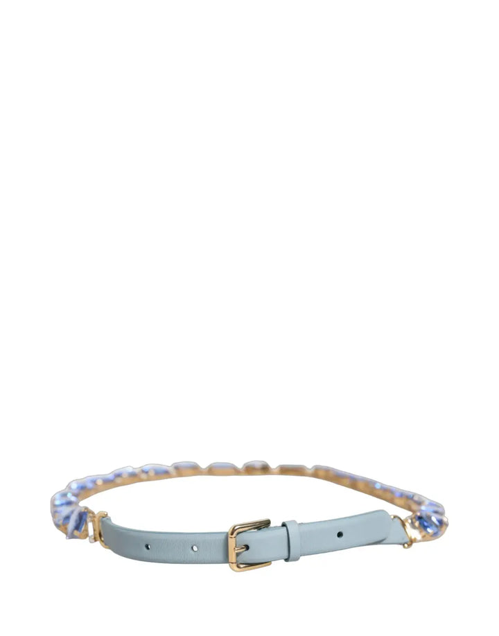 Dolce &amp; Gabbana Blue Leather Crystal Chain Embellished Belt