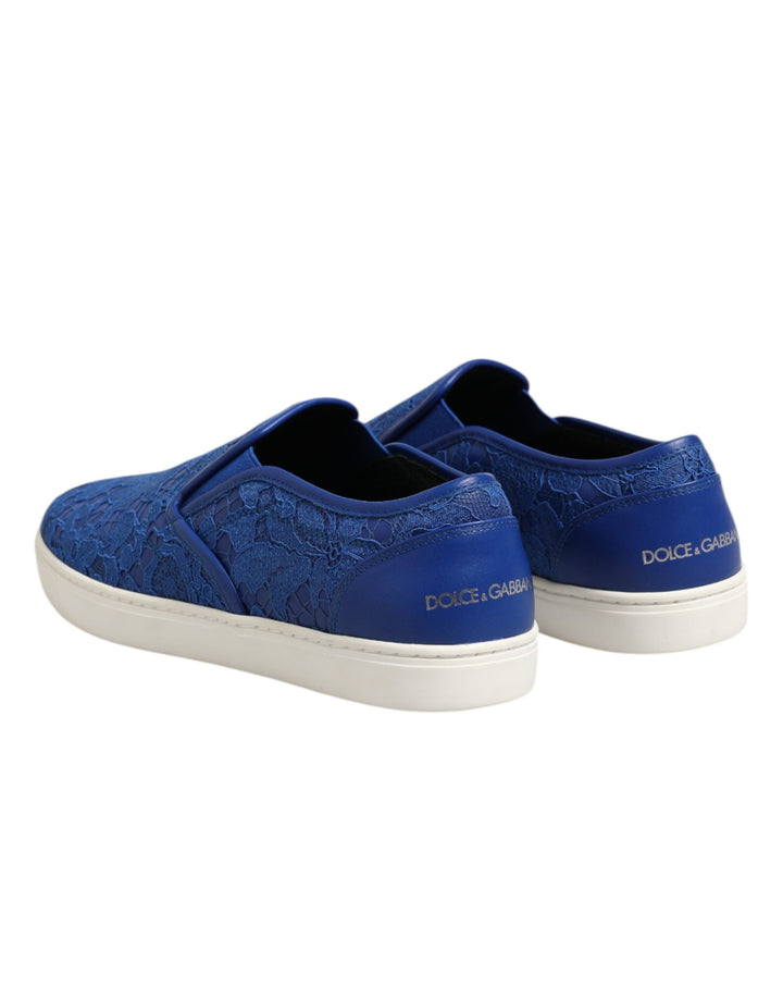 Dolce &amp; Gabbana Blue Leather Lace Slip on Sneaker Shoes