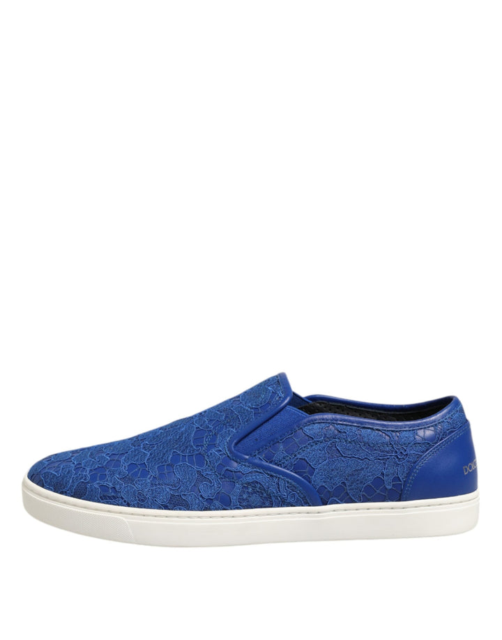 Dolce &amp; Gabbana Blue Leather Lace Slip on Sneaker Shoes