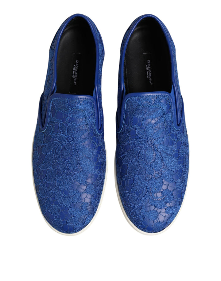 Dolce &amp; Gabbana Blue Leather Lace Slip on Sneaker Shoes