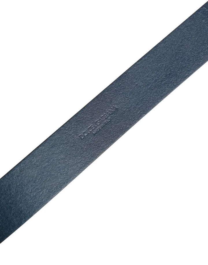 Dolce &amp; Gabbana Blue Leather Logo Metal Buckle Men Belt