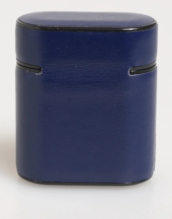 Dolce &amp; Gabbana Blue Leather Logo Print Flip Holder Men Airpods Case