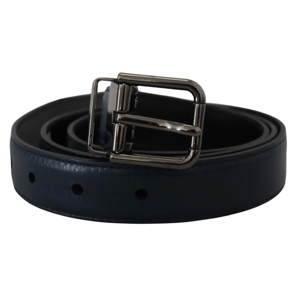 Dolce & Gabbana Blue Leather Silver Metal Buckle Vintage Belt