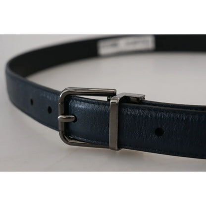 Dolce & Gabbana Blue Leather Silver Metal Buckle Vintage Belt