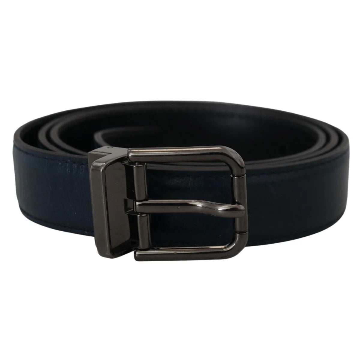 Dolce & Gabbana Blue Leather Silver Metal Buckle Vintage Belt