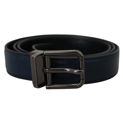 Dolce & Gabbana Blue Leather Silver Metal Buckle Vintage Belt