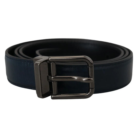 Dolce & Gabbana Blue Leather Silver Metal Buckle Vintage Belt
