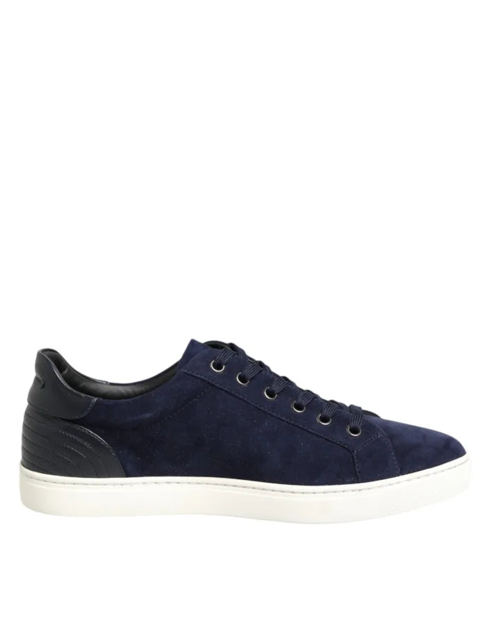 Dolce &amp; Gabbana Blue Leather Suede Low Top Sneakers Shoes