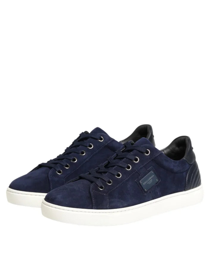 Dolce &amp; Gabbana Blue Leather Suede Low Top Sneakers Shoes