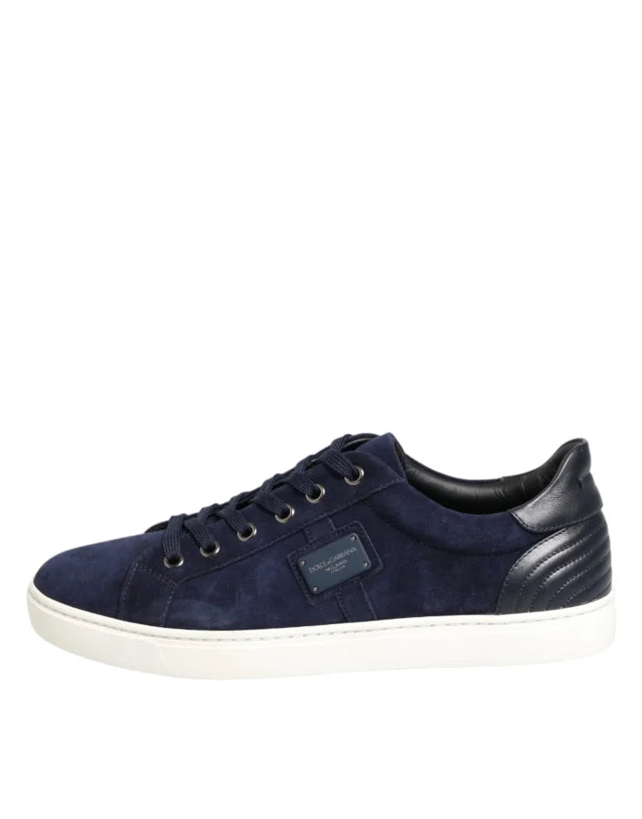 Dolce &amp; Gabbana Blue Leather Suede Low Top Sneakers Shoes