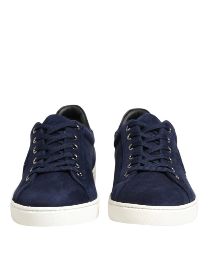 Dolce &amp; Gabbana Blue Leather Suede Low Top Sneakers Shoes