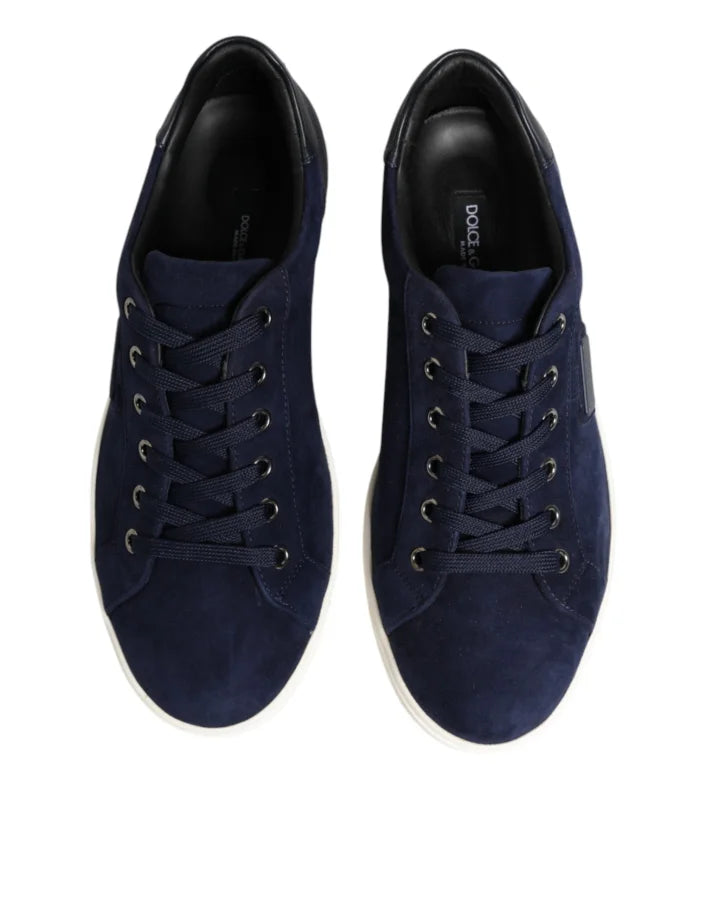 Dolce &amp; Gabbana Blue Leather Suede Low Top Sneakers Shoes