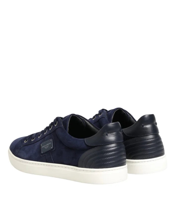 Dolce &amp; Gabbana Blue Leather Suede Low Top Sneakers Shoes