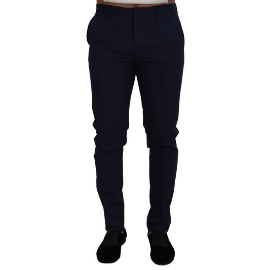 Dolce & Gabbana Blue Linen Cotton Slim Trousers Chinos Pants