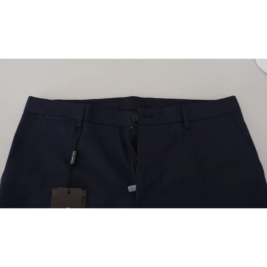 Dolce & Gabbana Blue Linen Cotton Slim Trousers Chinos Pants