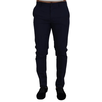 Dolce & Gabbana Blue Linen Cotton Slim Trousers Chinos Pants