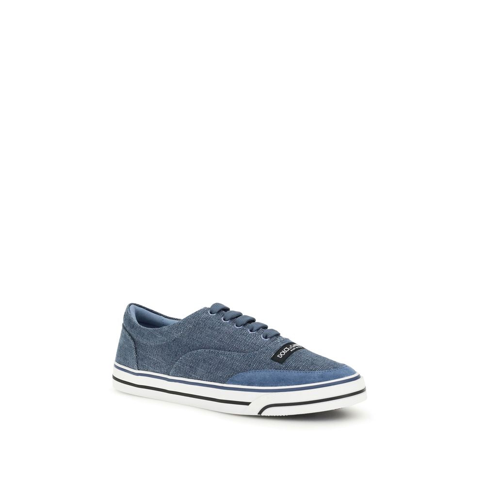 Dolce &amp; Gabbana Blue Linen Low Top Sneakers