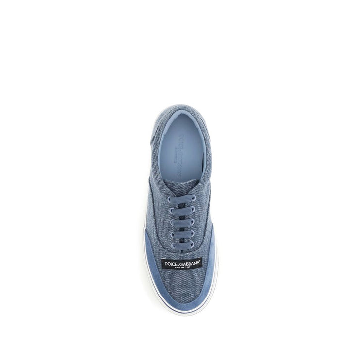 Dolce &amp; Gabbana Blue Linen Low Top Sneakers