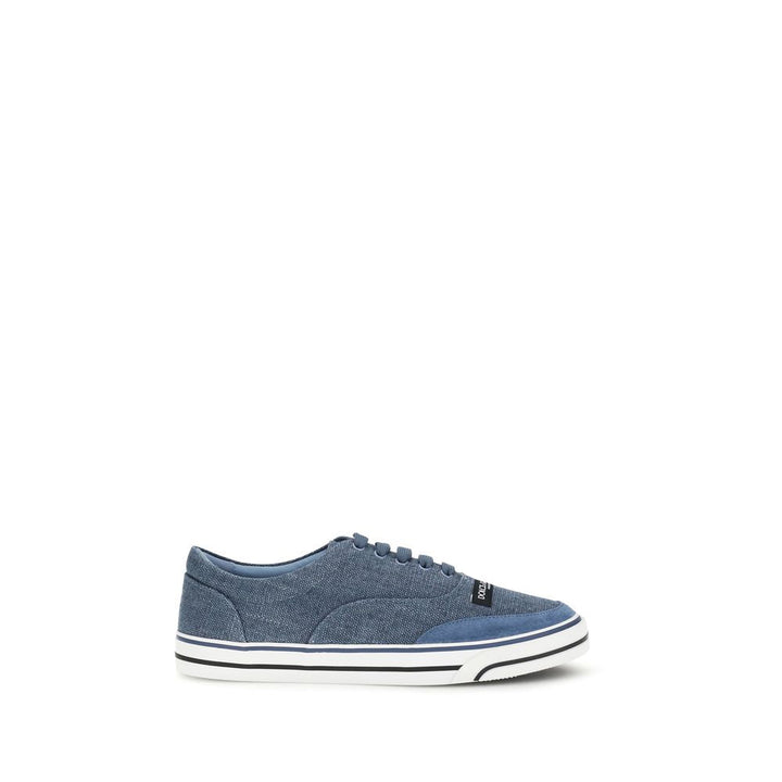 Dolce &amp; Gabbana Blue Linen Low Top Sneakers