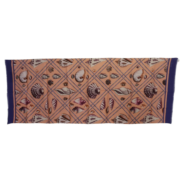 Dolce &amp; Gabbana Blue Linen Seashell Pattern Mens Wrap Shawl Scarf