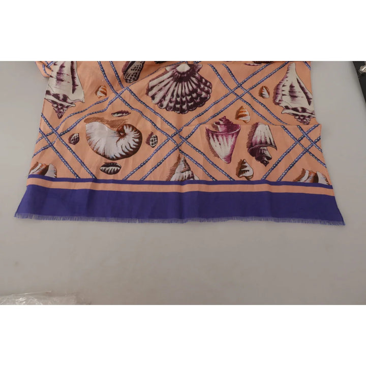 Dolce &amp; Gabbana Blue Linen Seashell Pattern Mens Wrap Shawl Scarf