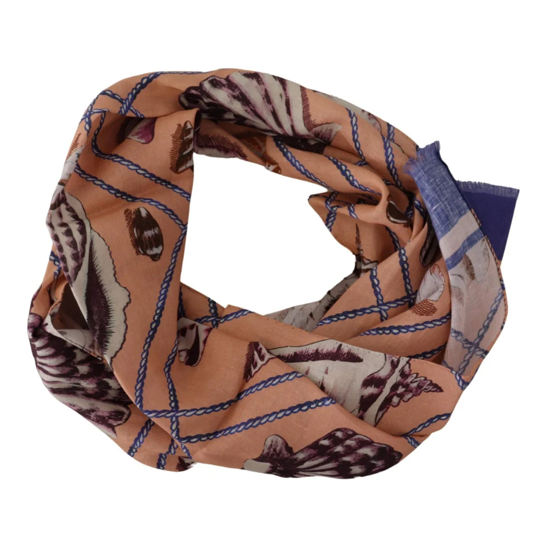 Dolce &amp; Gabbana Blue Linen Seashell Pattern Mens Wrap Shawl Scarf