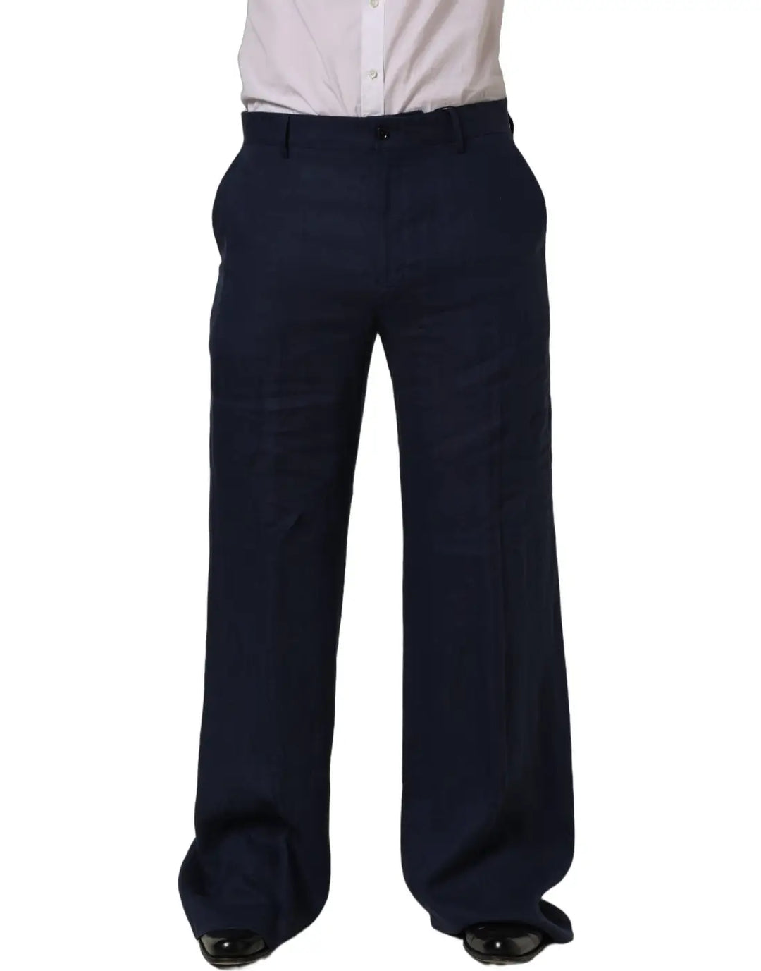 Dolce &amp; Gabbana Blue Linen Straight Men Dress Trouser Pants