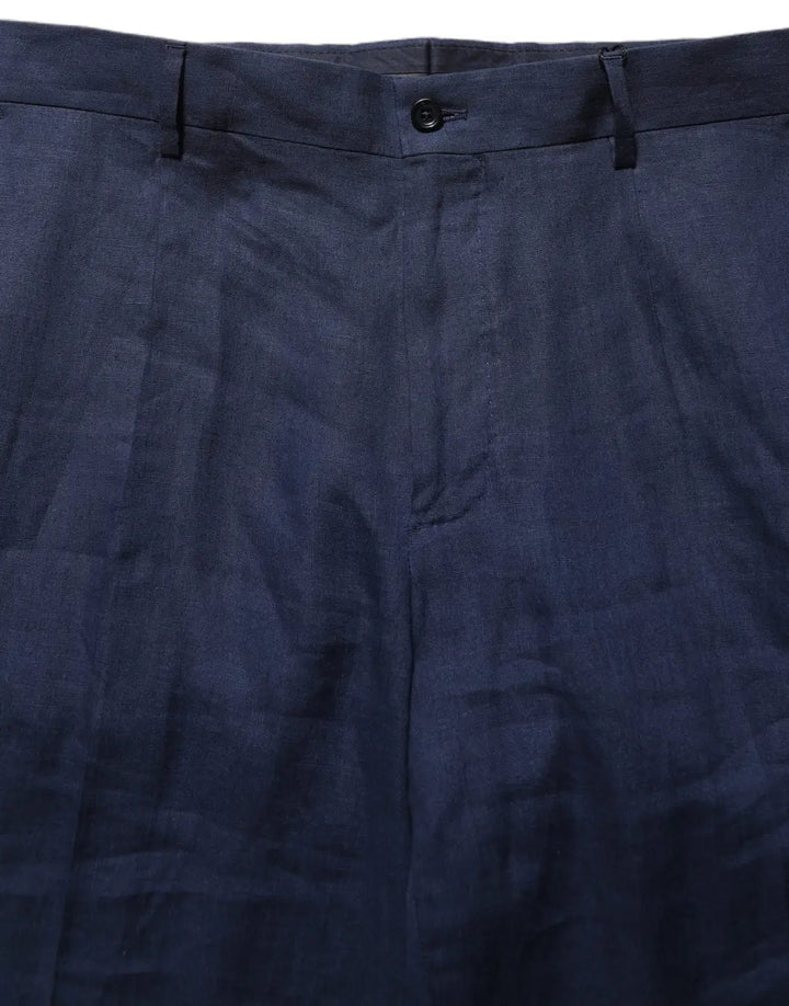Dolce &amp; Gabbana Blue Linen Straight Men Dress Trouser Pants