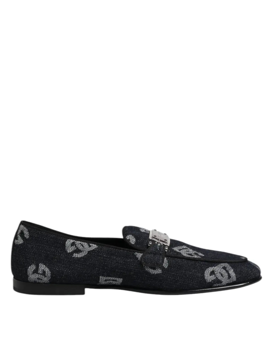 Dolce &amp; Gabbana Blue Logo Cotton Loafers Formal Dress Shoes