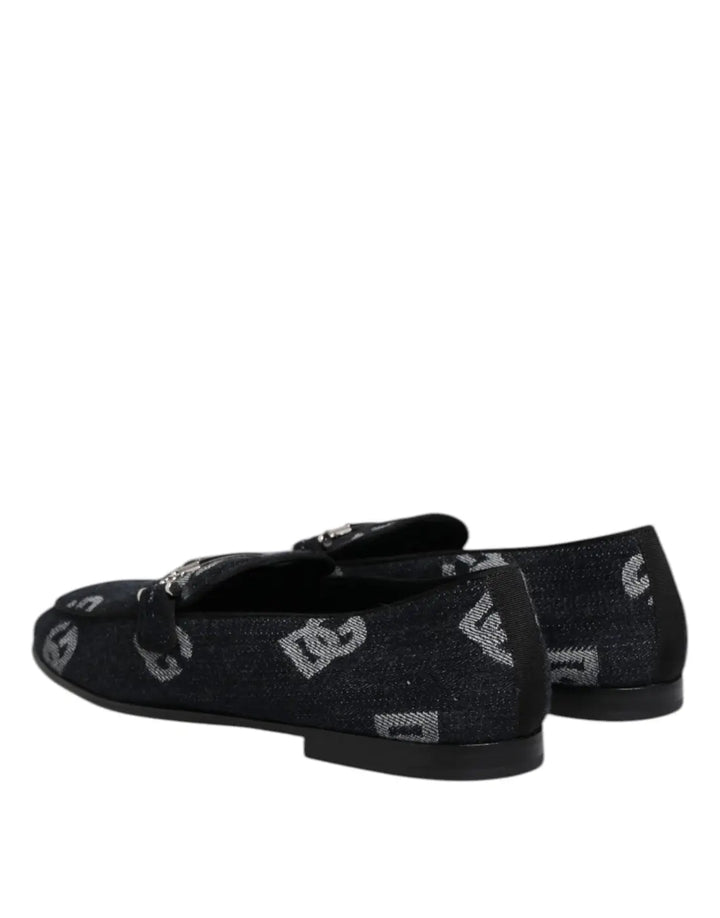 Dolce &amp; Gabbana Blue Logo Cotton Loafers Formal Dress Shoes
