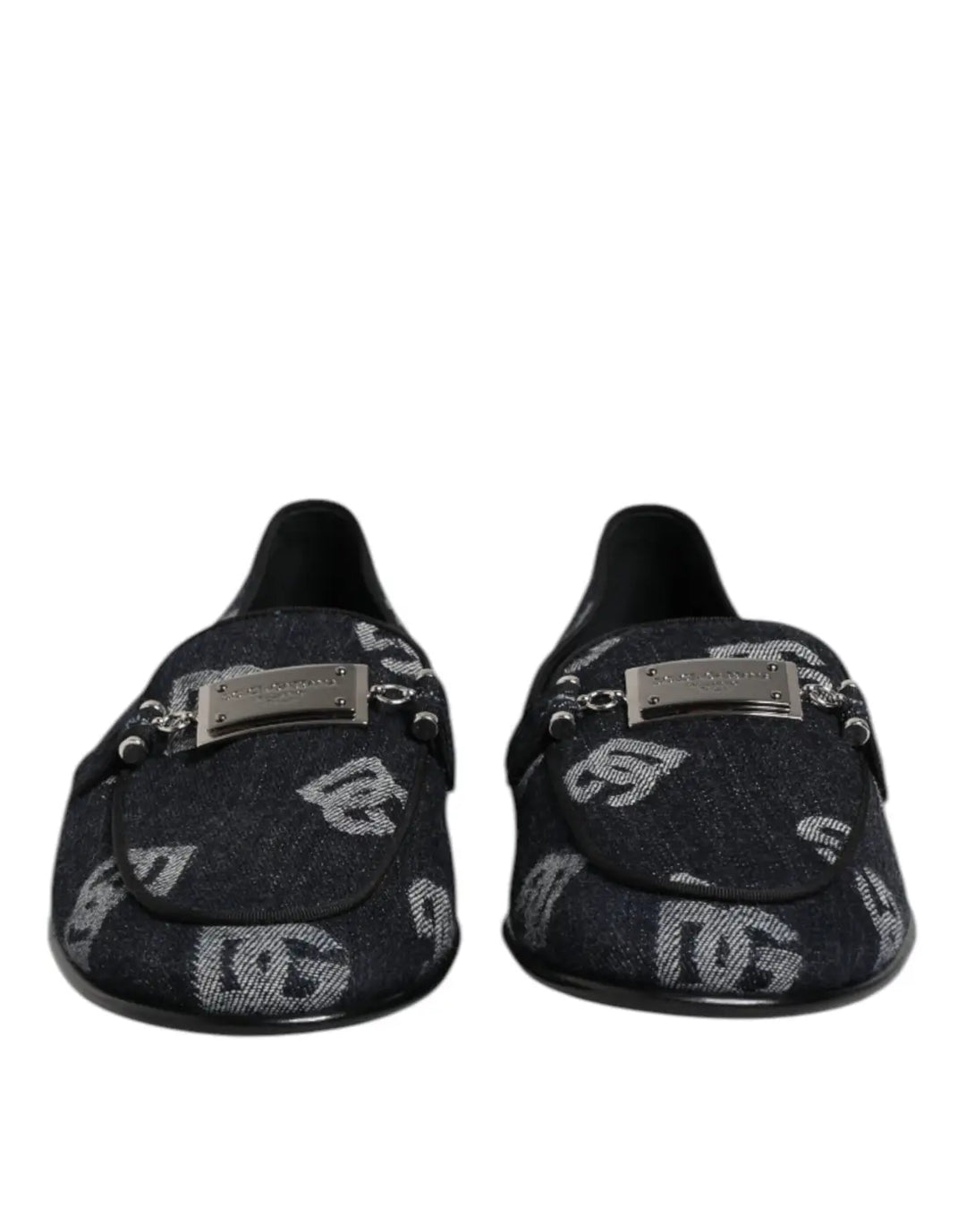 Dolce &amp; Gabbana Blue Logo Cotton Loafers Formal Dress Shoes