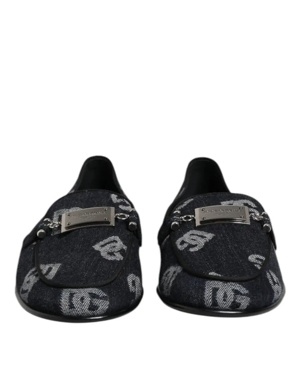 Dolce & Gabbana Blue Logo Cotton Loafers Formal Dress Shoes