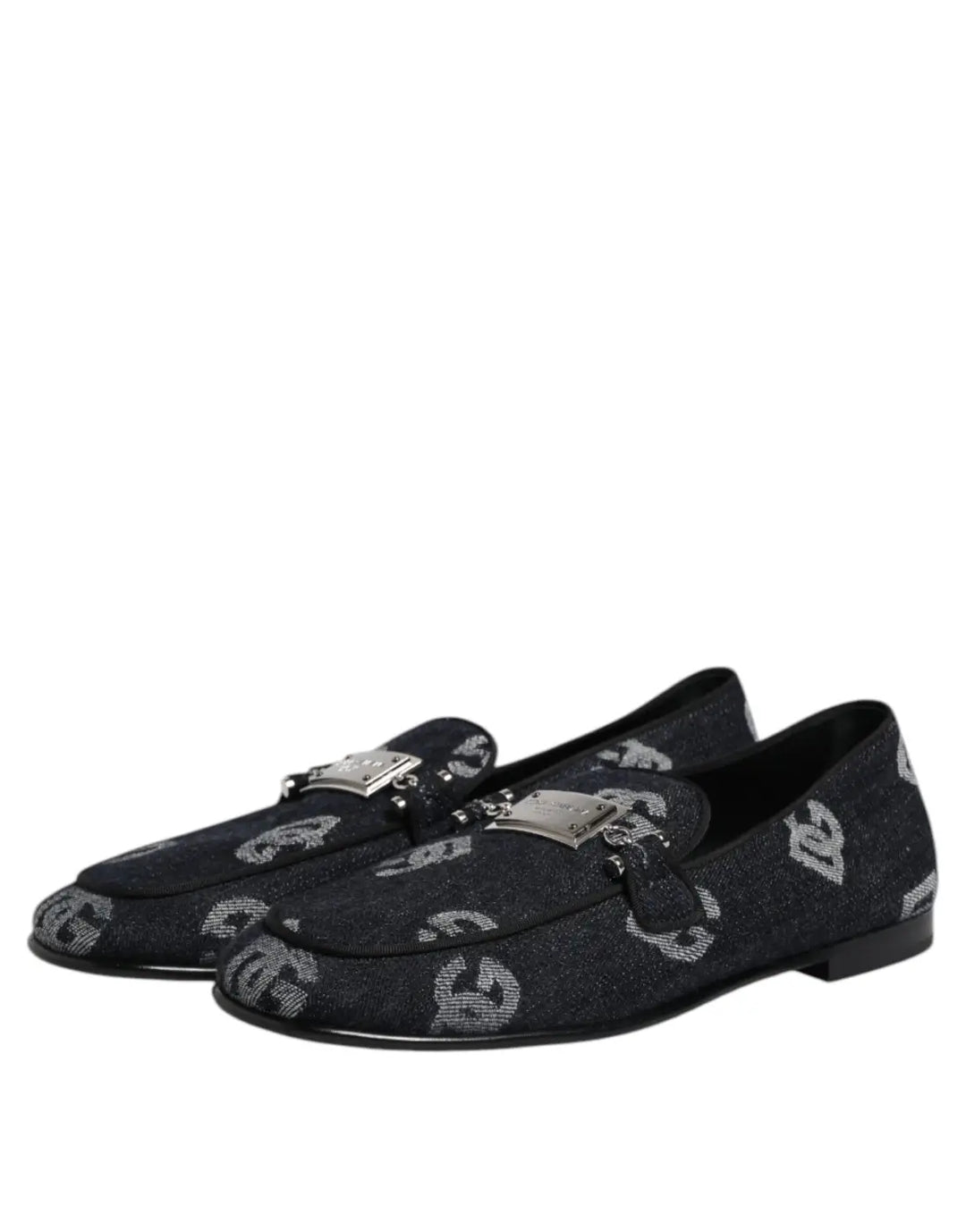Dolce &amp; Gabbana Blue Logo Cotton Loafers Formal Dress Shoes