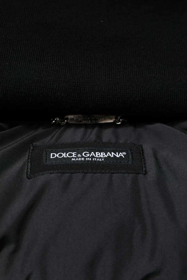 Dolce &amp; Gabbana Blue Logo Full Zip Hooded Quilted Jacket