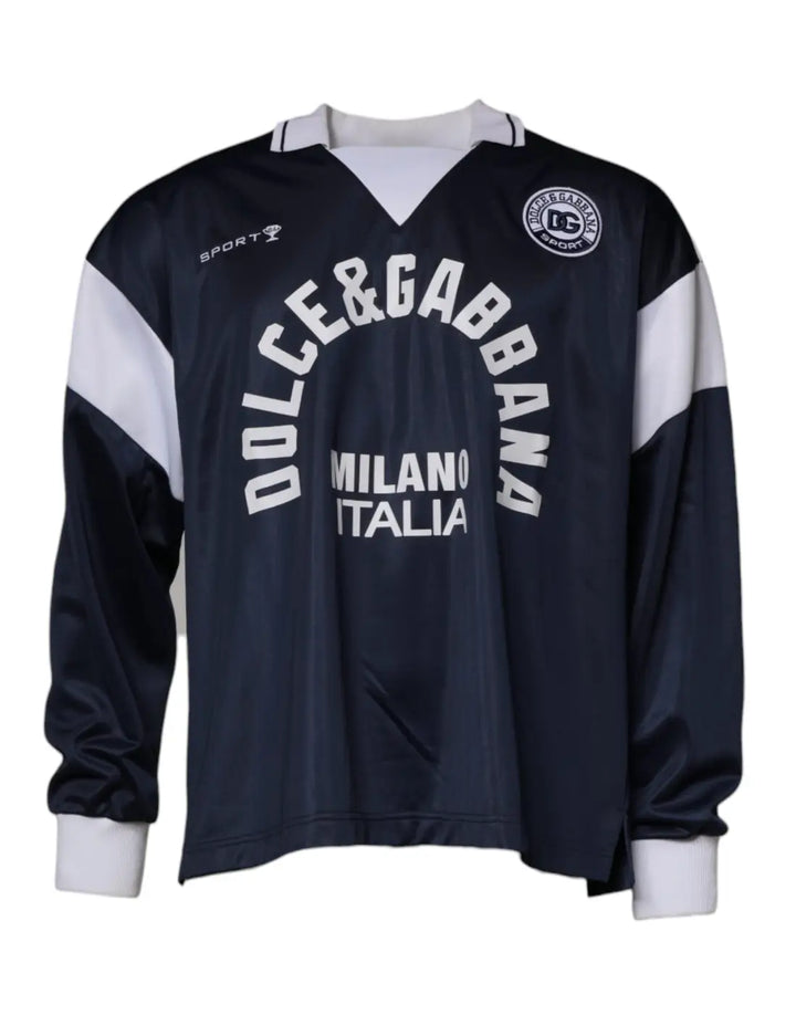 Dolce &amp; Gabbana Blue Logo Jersey Collared Pullover Sweater