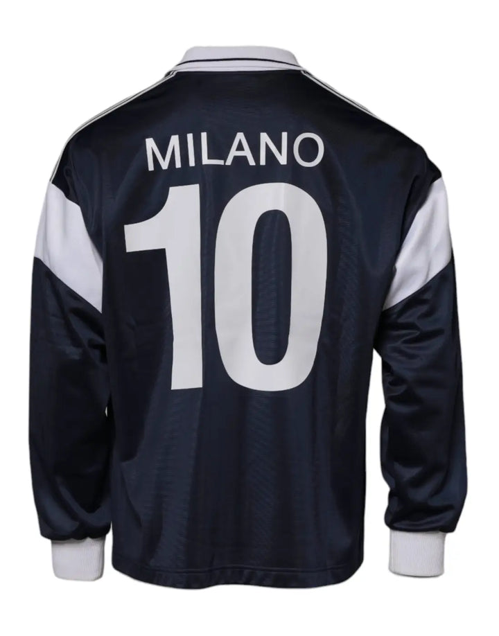 Dolce &amp; Gabbana Blue Logo Jersey Collared Pullover Sweater