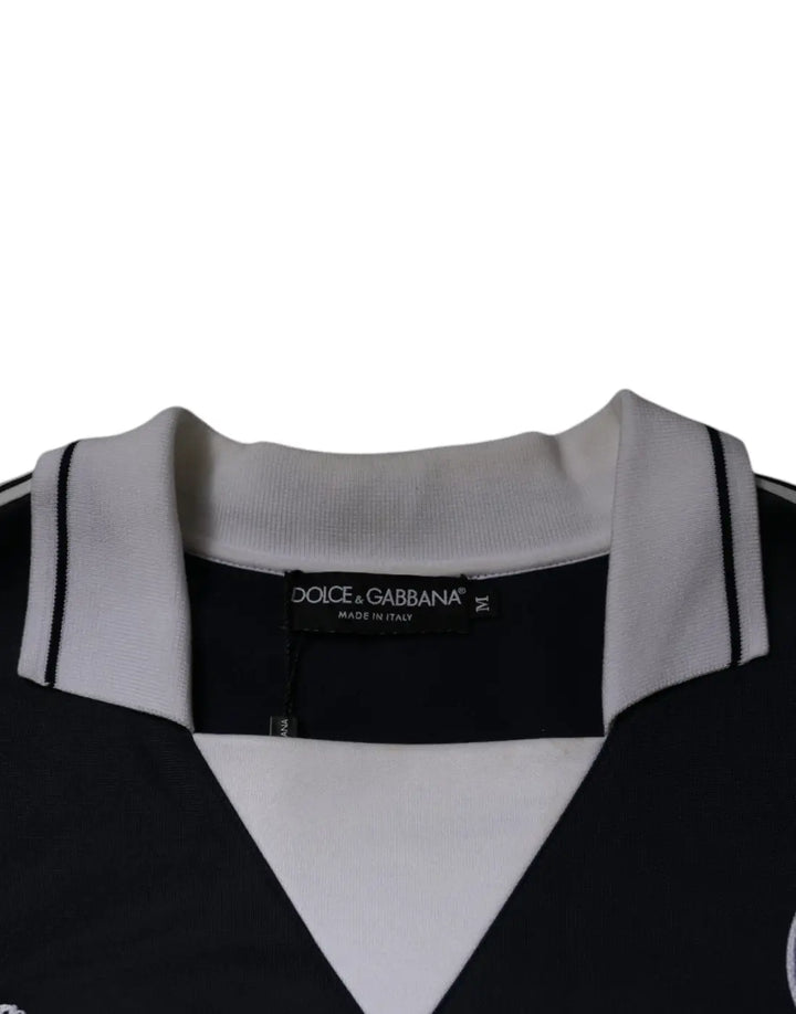 Dolce &amp; Gabbana Blue Logo Jersey Collared Pullover Sweater
