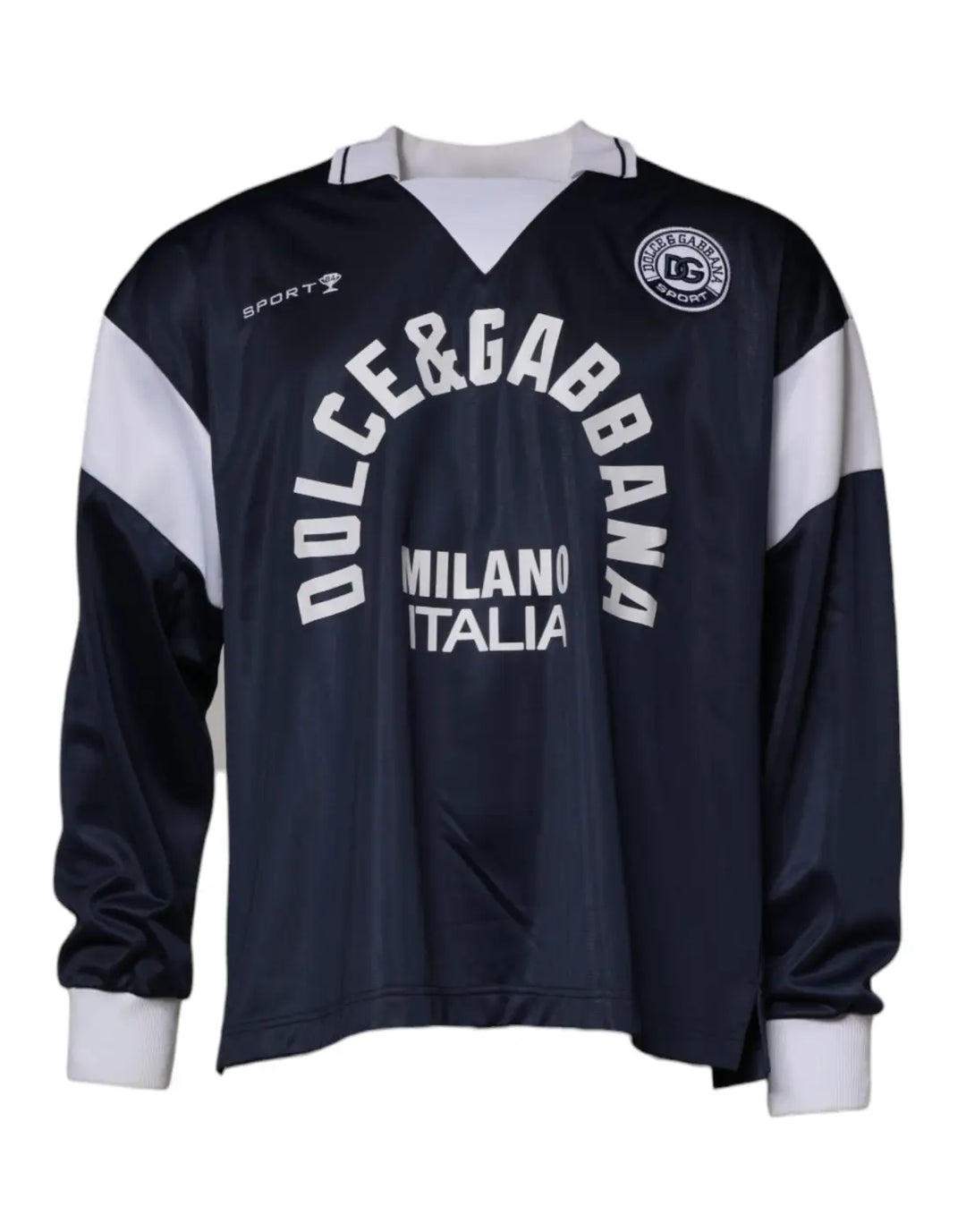 Dolce &amp; Gabbana Blue Logo Jersey Collared Pullover Sweater